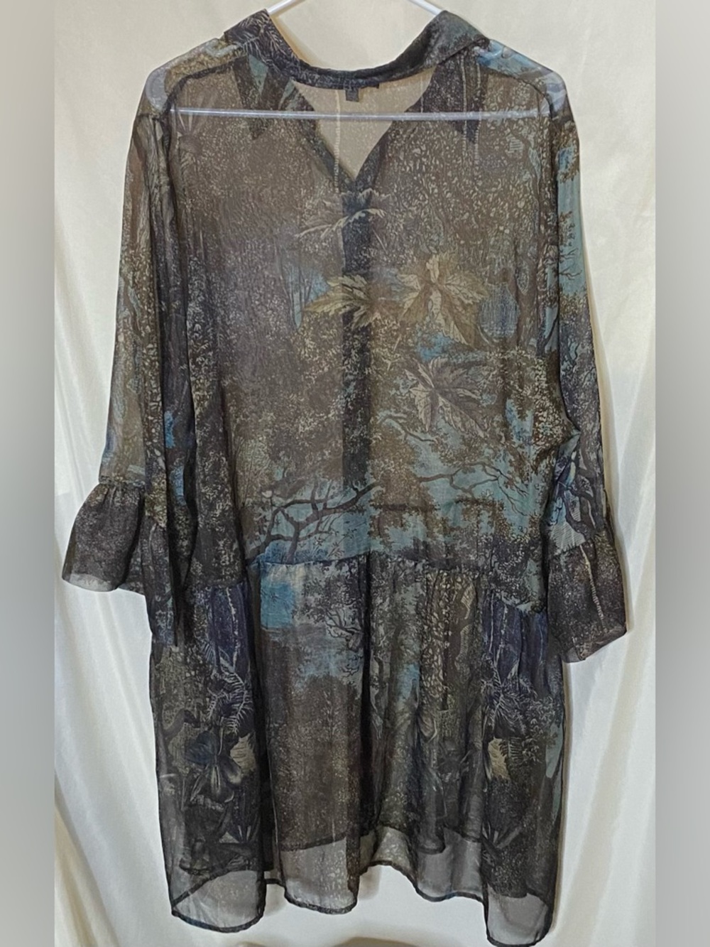 New Selection by Ulla Popken Sheer Tunic Blouse/ Shirt Dress w/ a Forest Design - Picture 7 of 10